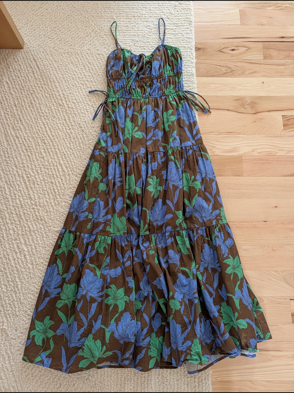 Moon River Blue, Brown & Green Floral Maxi Dress